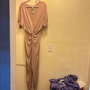 Elegant Tan Draped Dress